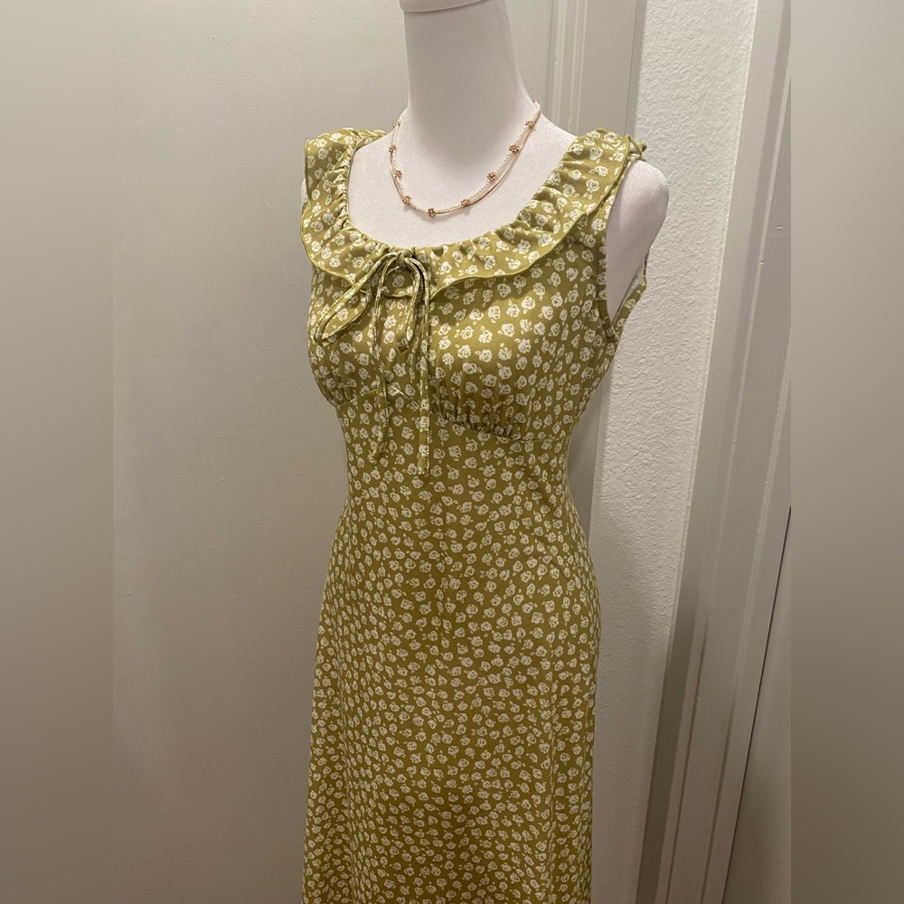 Grace Karin Olive Green Floral Midi Dress with White Print - Picture 3 of 16